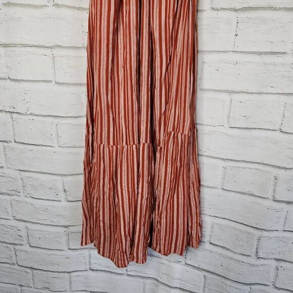 Lulus Womens Rust Striped Rayon Open Back Cutout Maxi Dress Size Medium - Picture 5 of 16